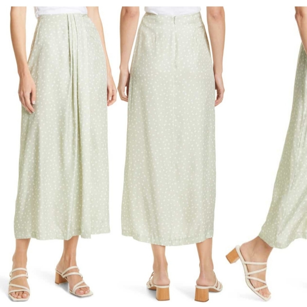 VINCE Stone Dot Silk Blend Midi Skirt - Celery